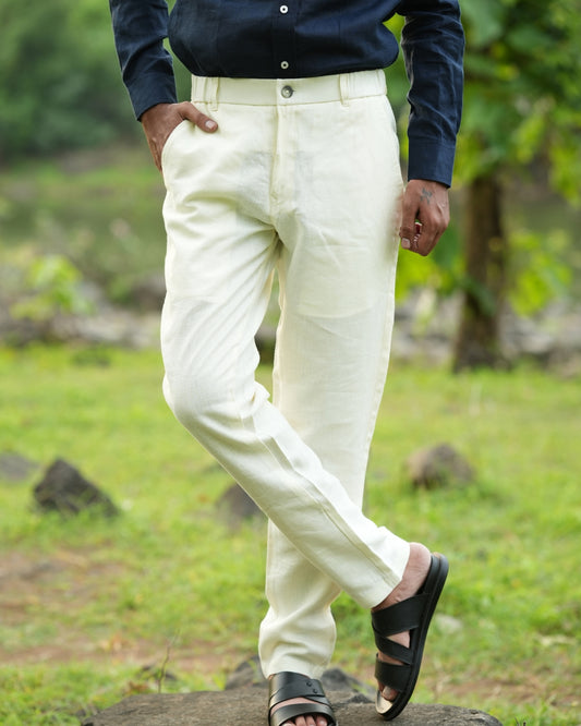 Light Yellow Pure Linen Trouser