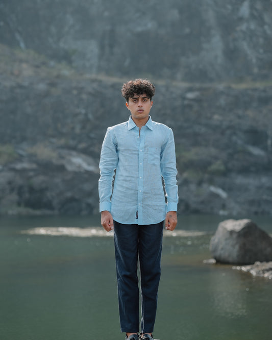 Sky Blue Pure Linen Solid Shirt