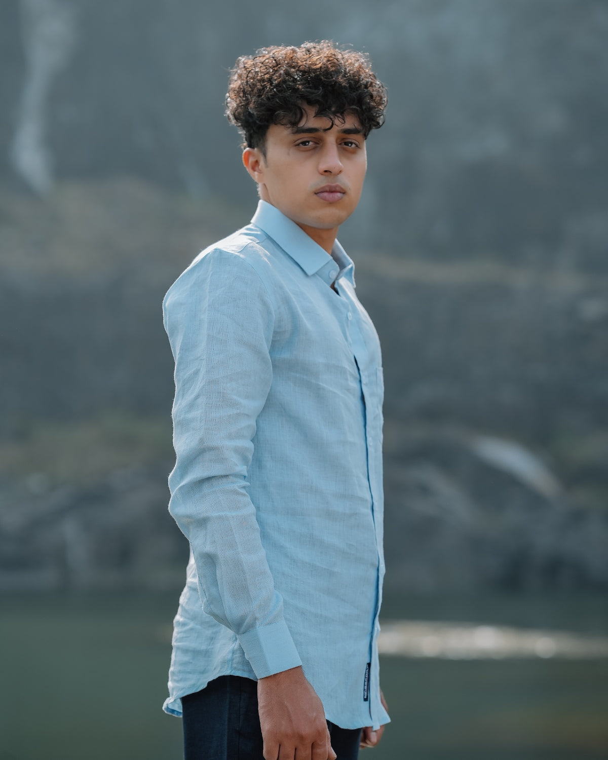 Sky Blue Pure Linen Solid Shirt