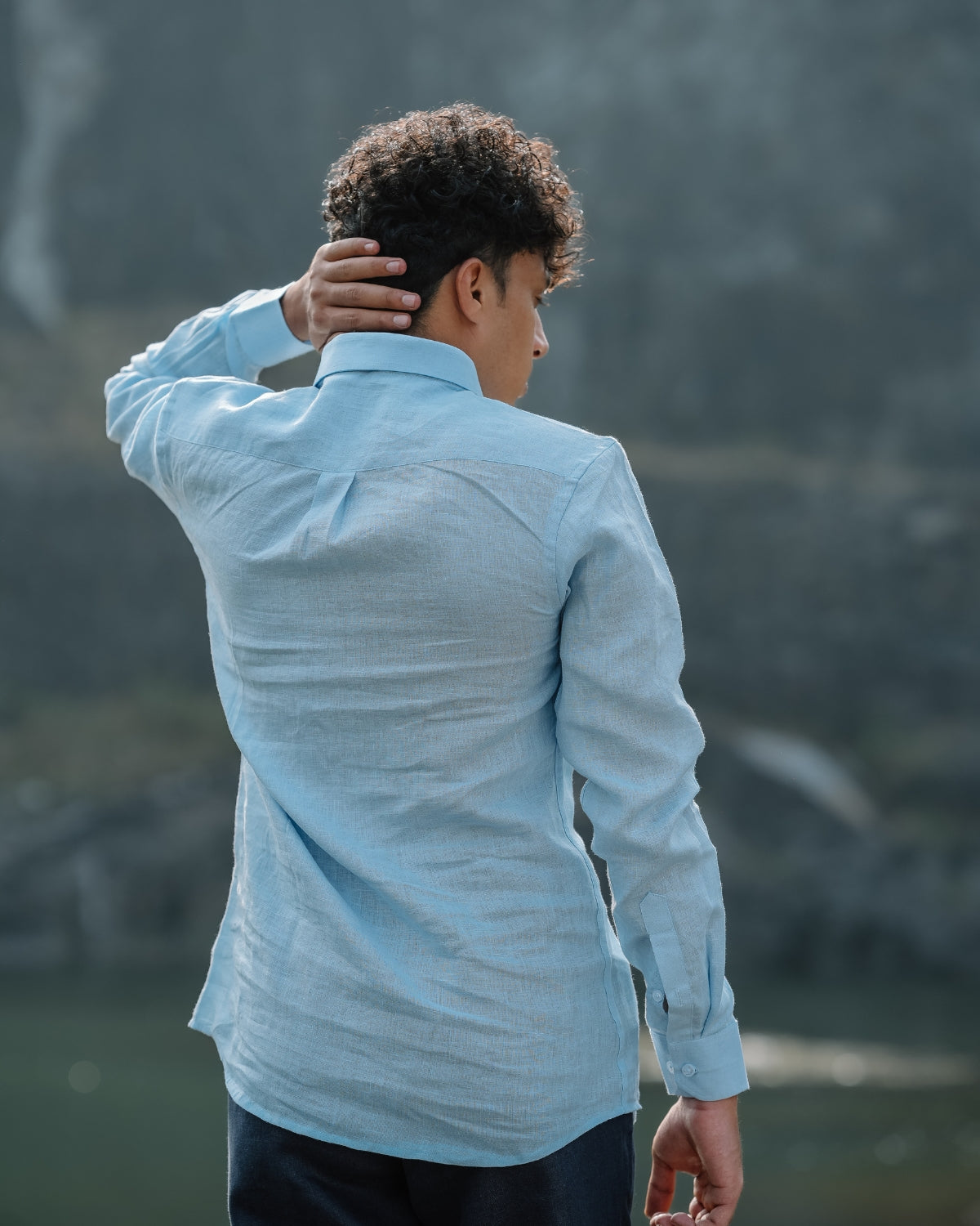 Sky Blue Pure Linen Solid Shirt