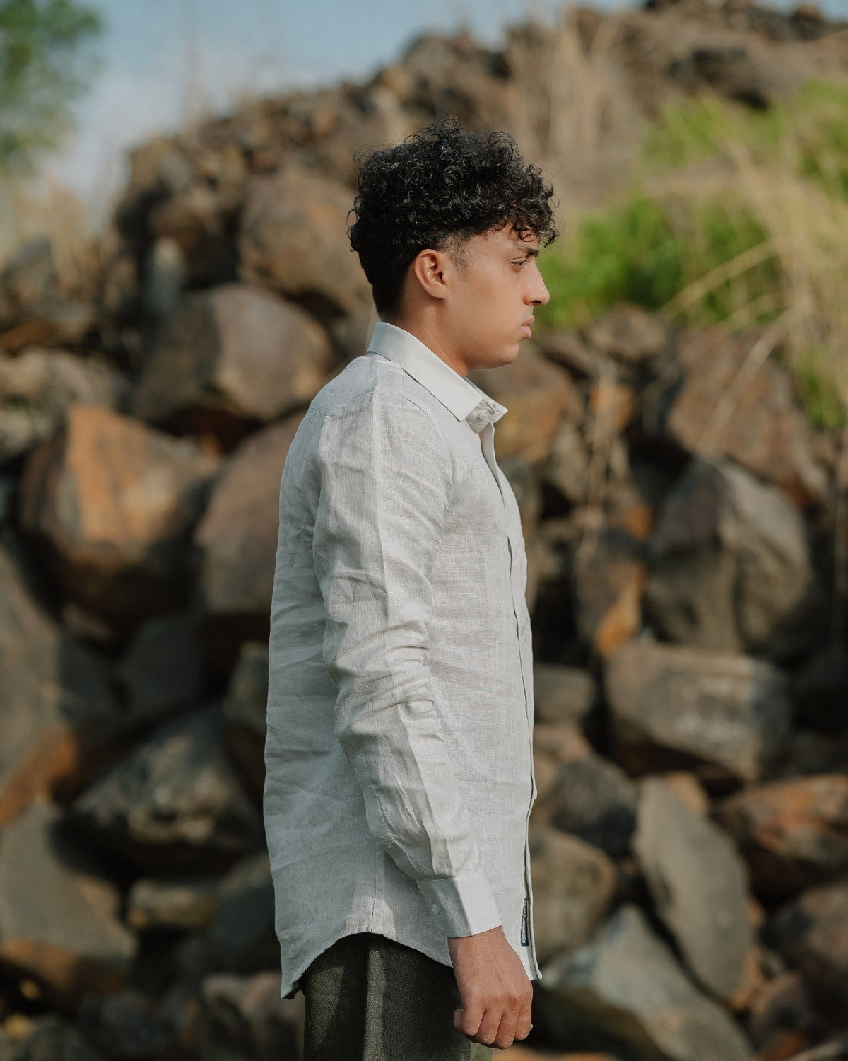 Light grey Pure Linen Solid Shirt