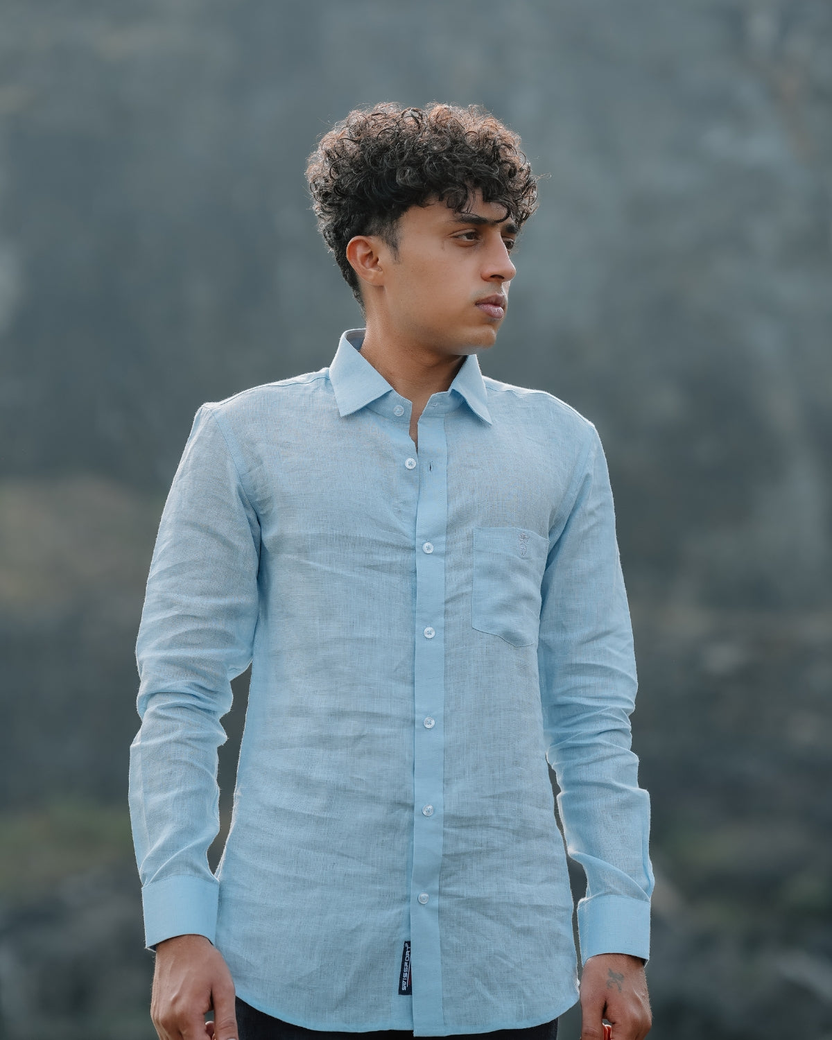 Sky Blue Pure Linen Solid Shirt