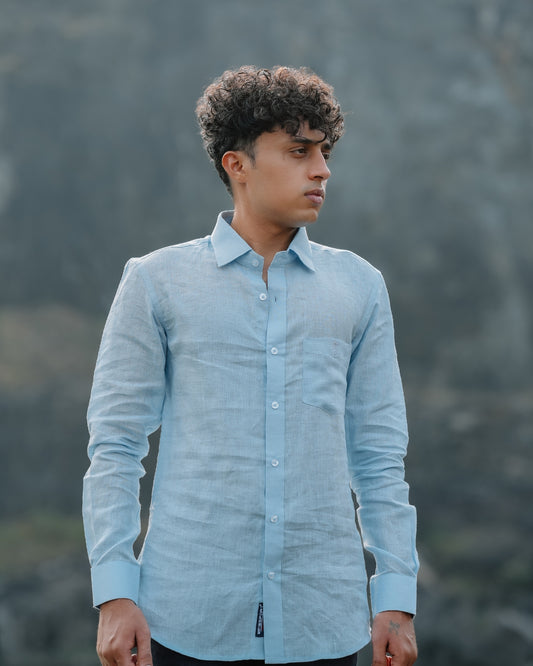 Sky Blue Pure Linen Solid Shirt