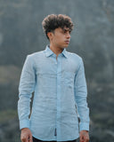 Sky Blue Pure Linen Solid Shirt