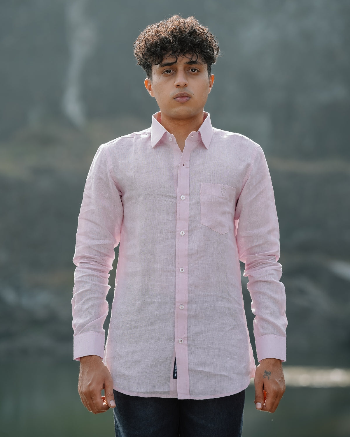 Light Pink Pure Linen Plain Shirt