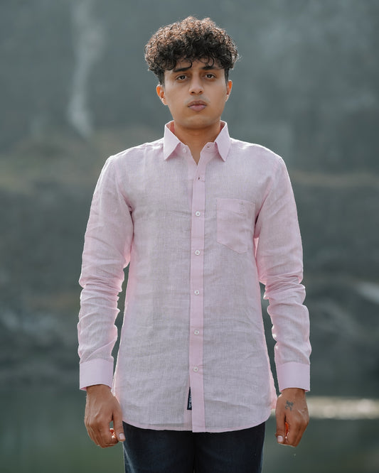 Light Pink Pure Linen Plain Shirt