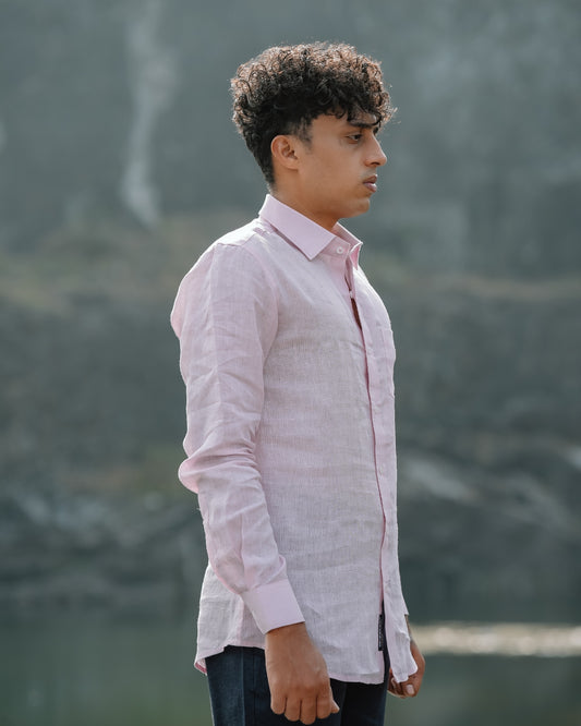 Light Pink Pure Linen Plain Shirt