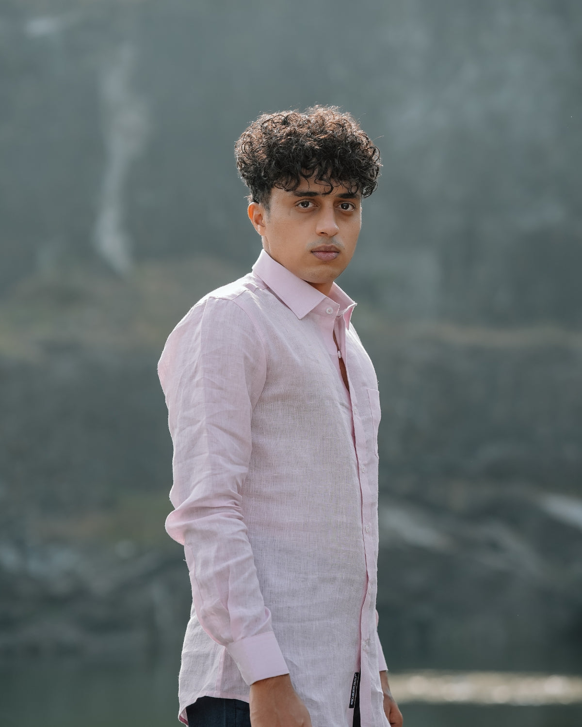 Light Pink Pure Linen Plain Shirt