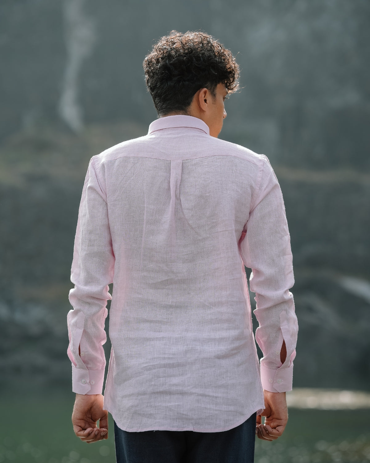 Light Pink Pure Linen Plain Shirt