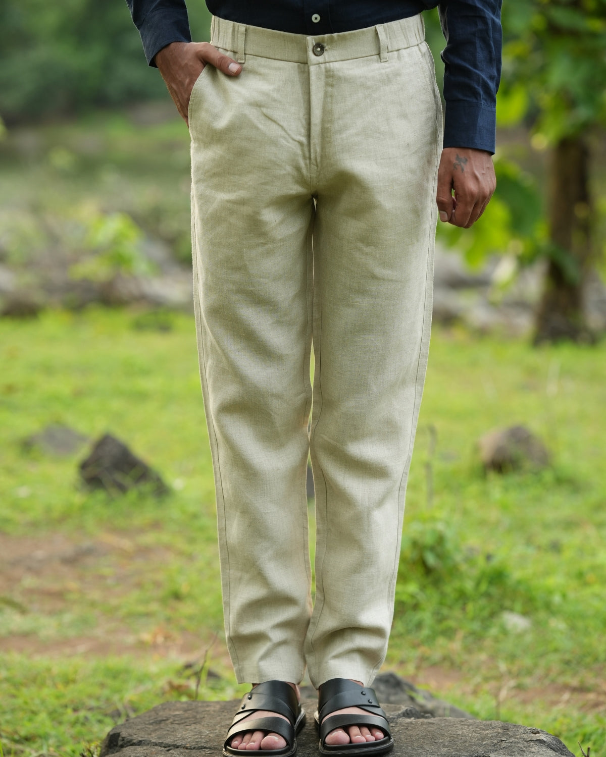 Dark Pastel Green Pure Linen Trouser