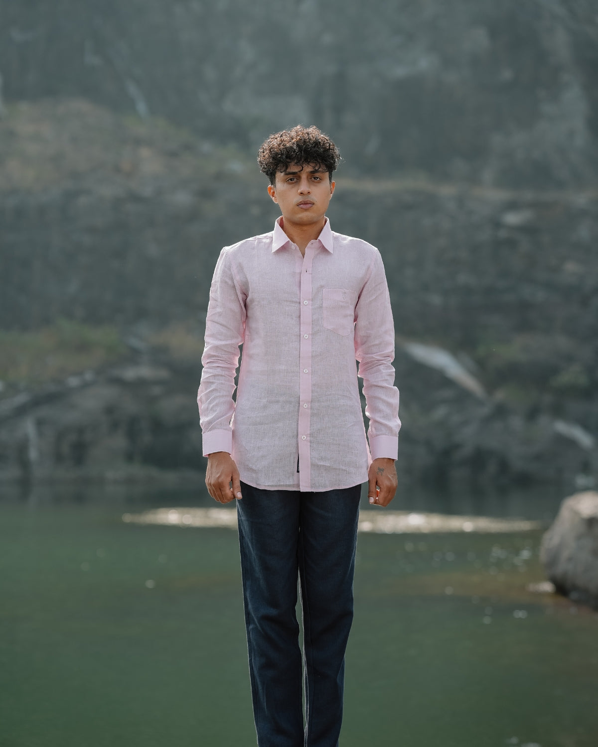 Light Pink Pure Linen Plain Shirt