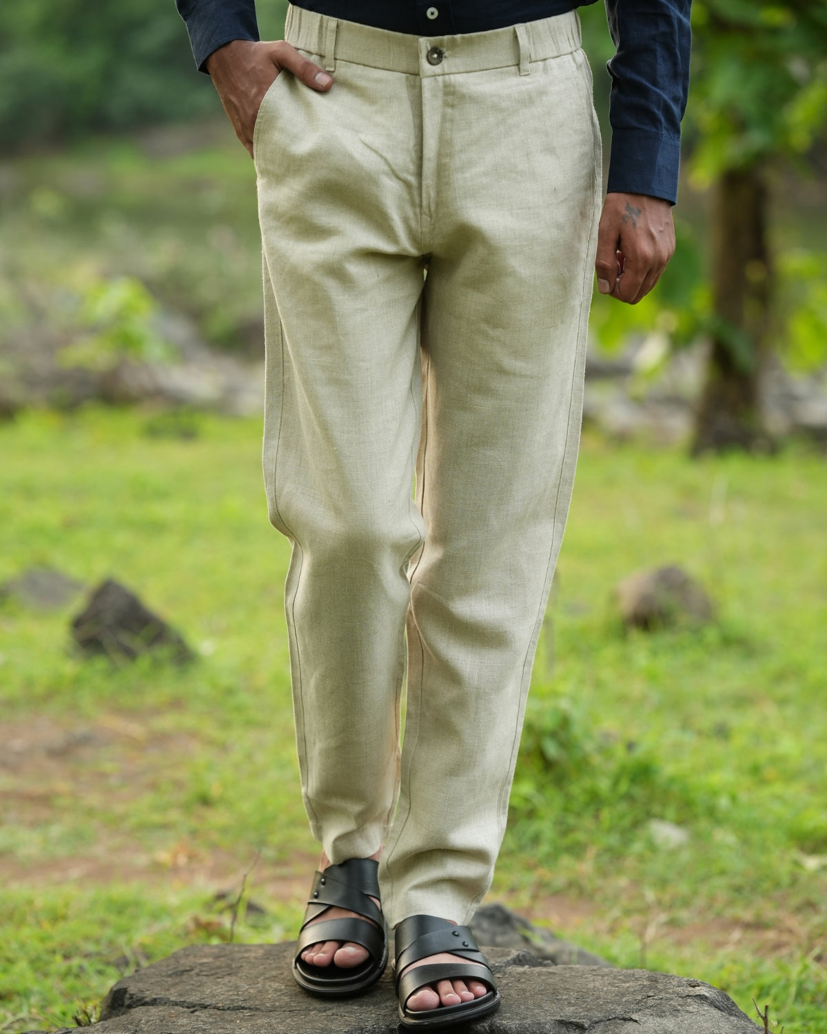 Dark Pastel Green Pure Linen Trouser