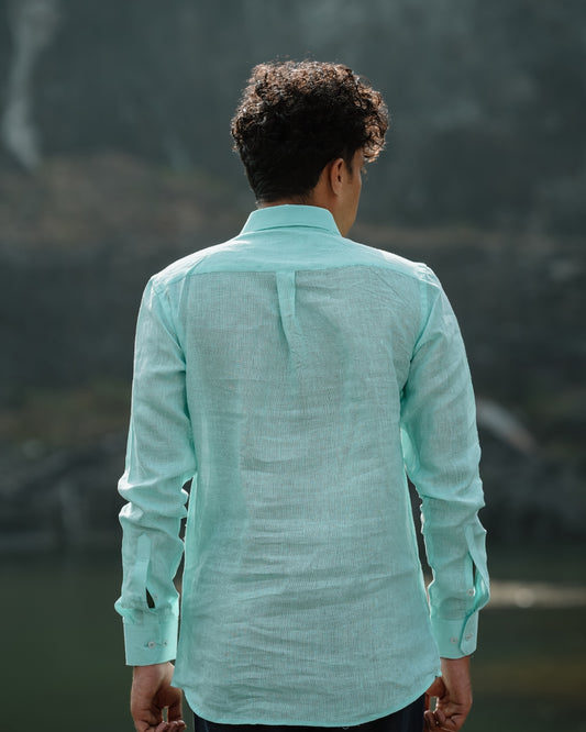 Seafoam Green Pure Linen Solid Shirt