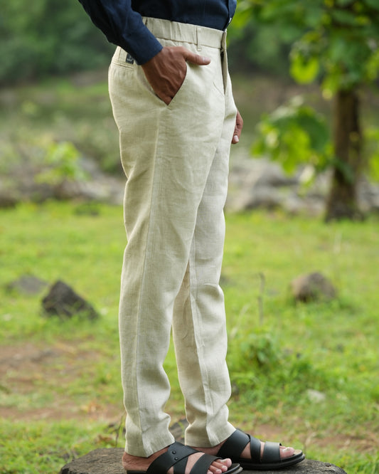 Dark Pastel Green Pure Linen Trouser