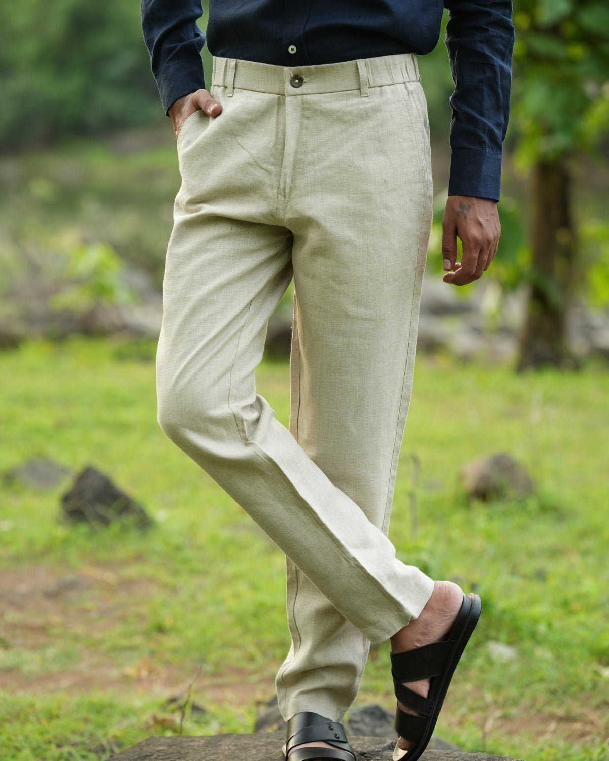 Dark Pastel Green Pure Linen Trouser