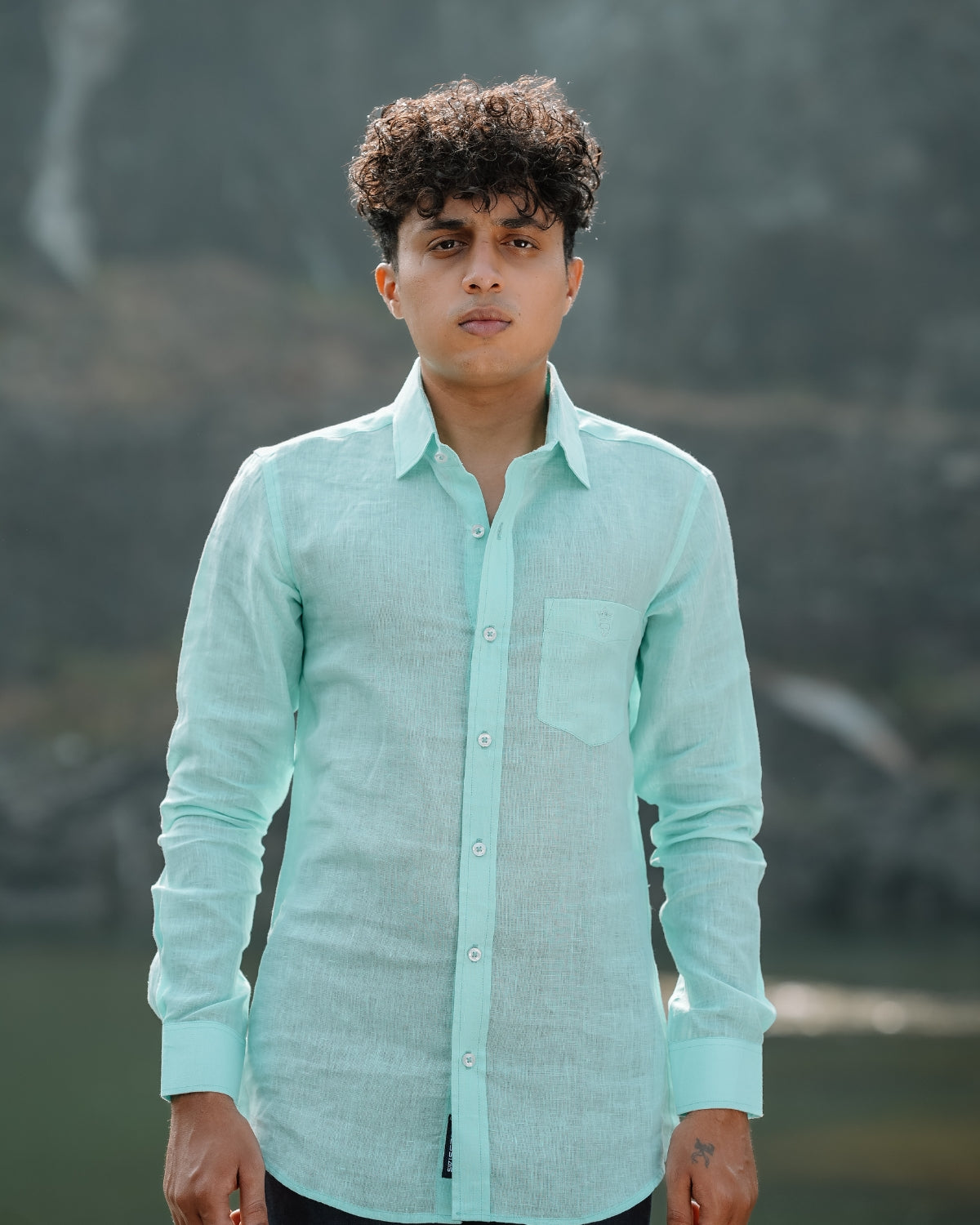 Seafoam Green Pure Linen Solid Shirt