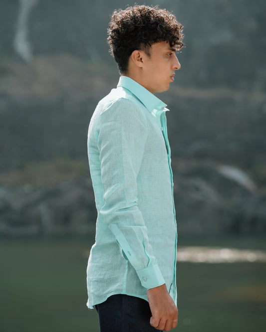 Seafoam Green Pure Linen Solid Shirt