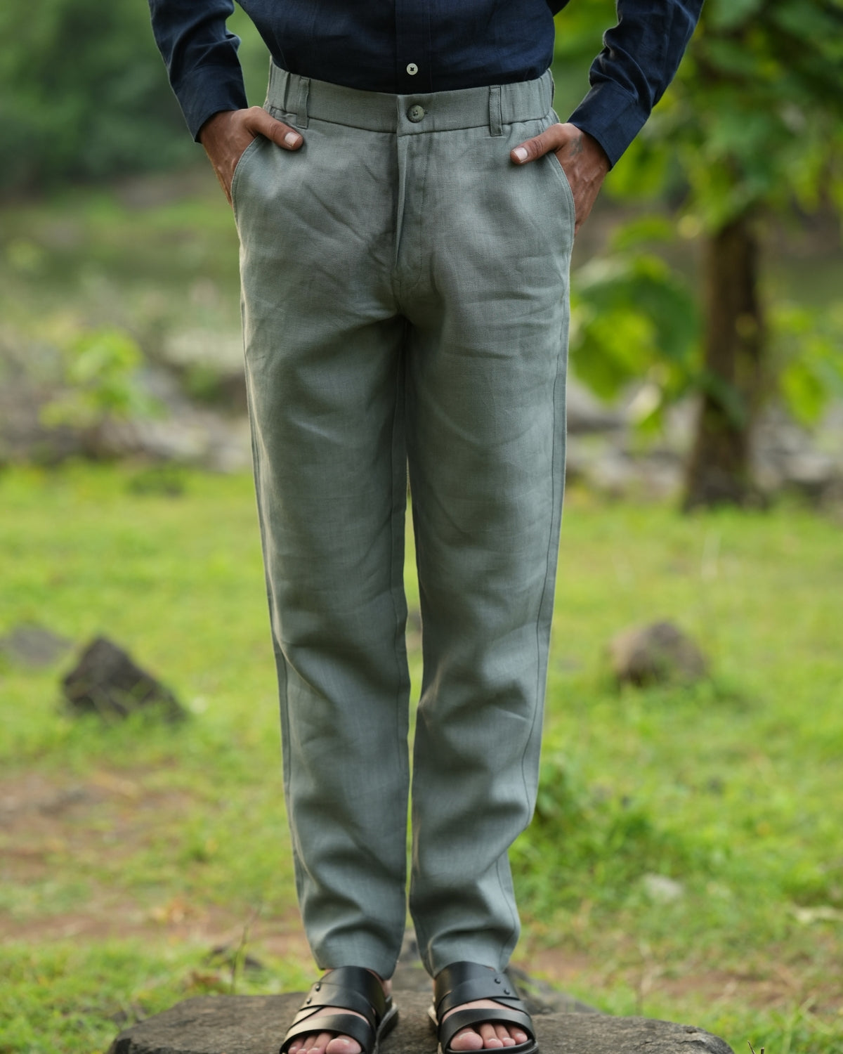 Dark Grey Pure Linen Trouser