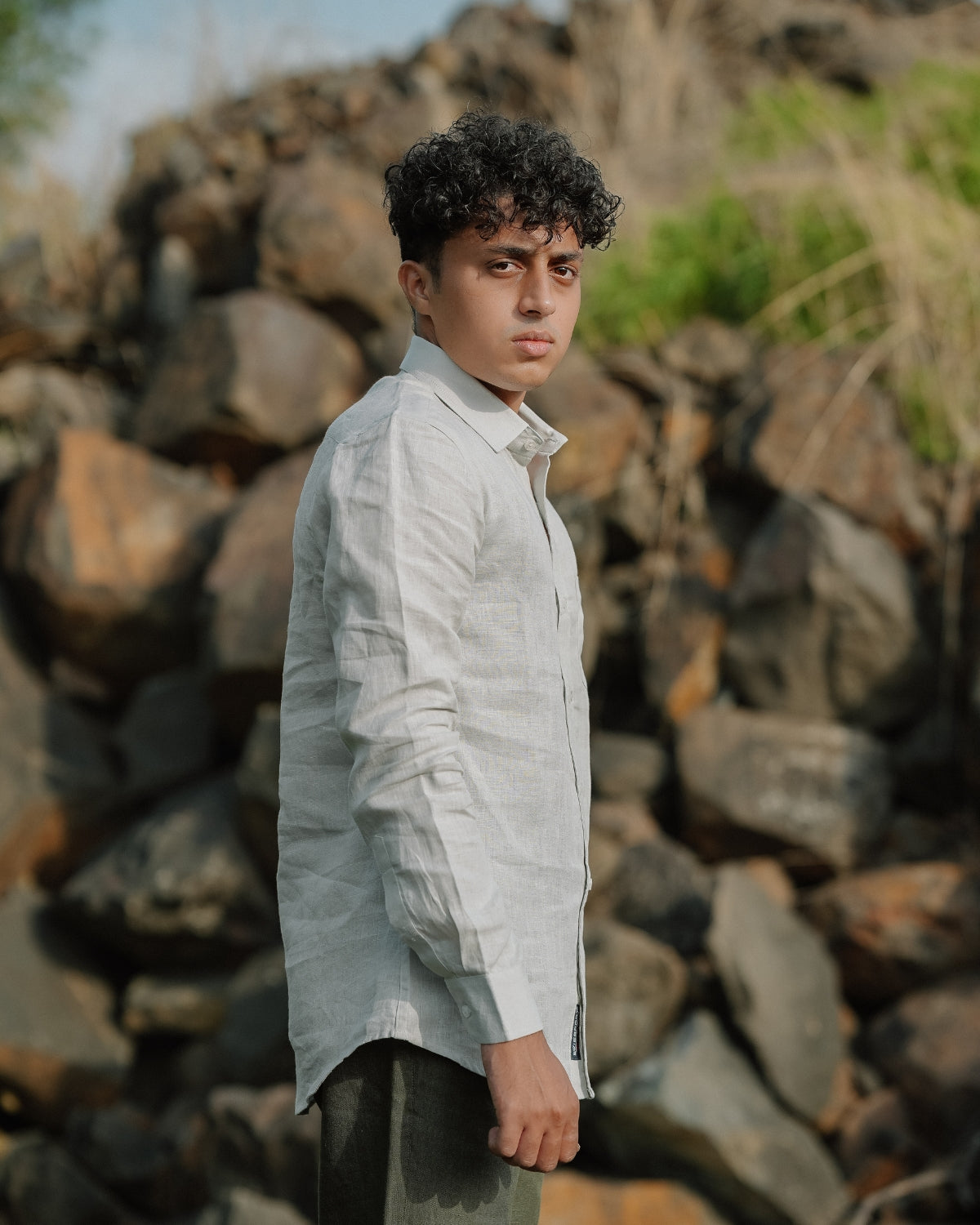 Light grey Pure Linen Solid Shirt