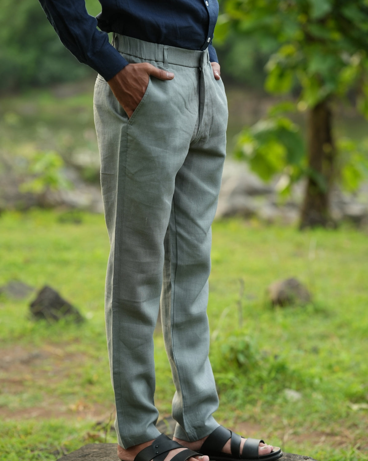 Dark Grey Pure Linen Trouser