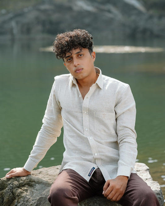 Light Beige Pure Linen Solid Shirt