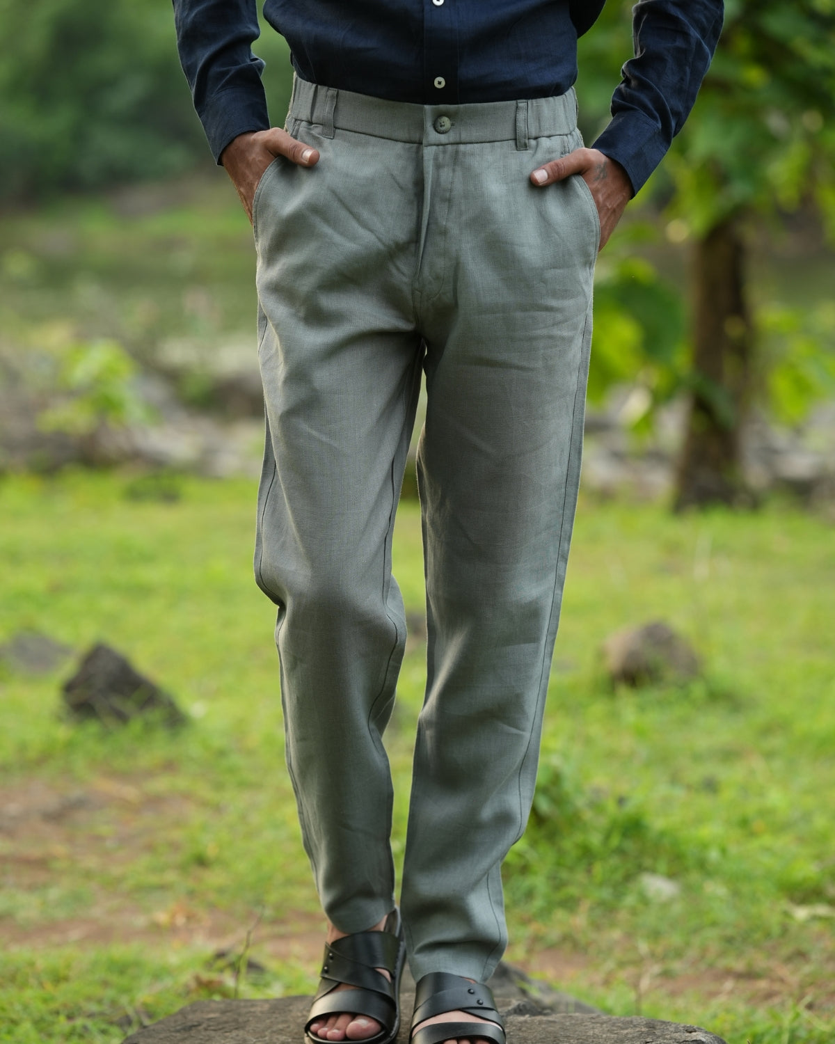 Dark Grey Pure Linen Trouser