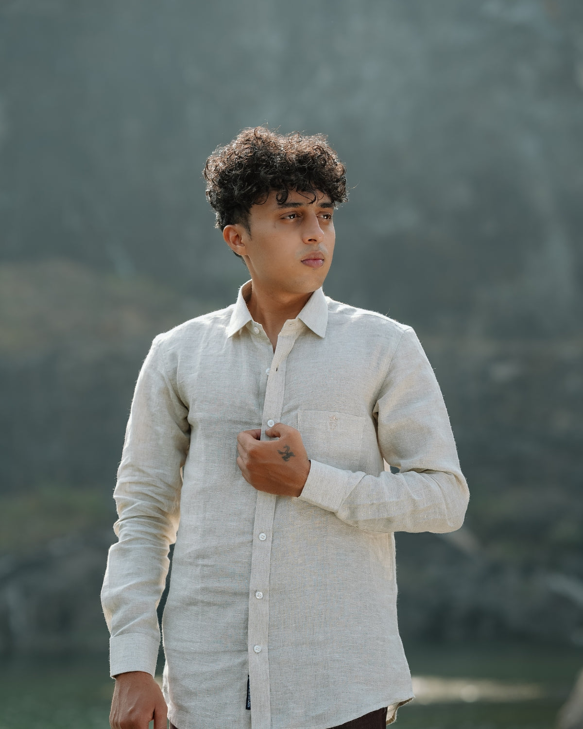 Light Beige Pure Linen Solid Shirt