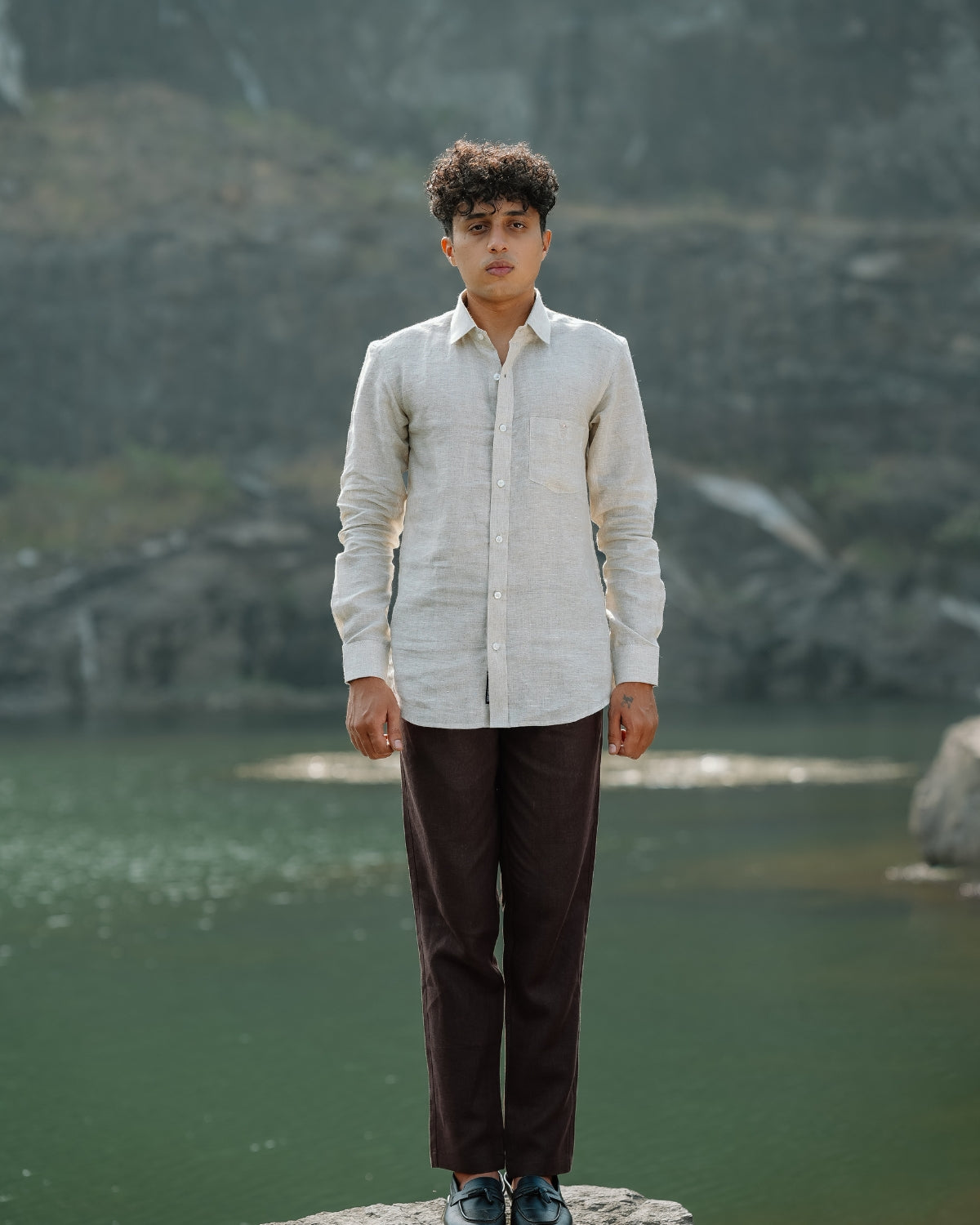 Light Beige Pure Linen Solid Shirt