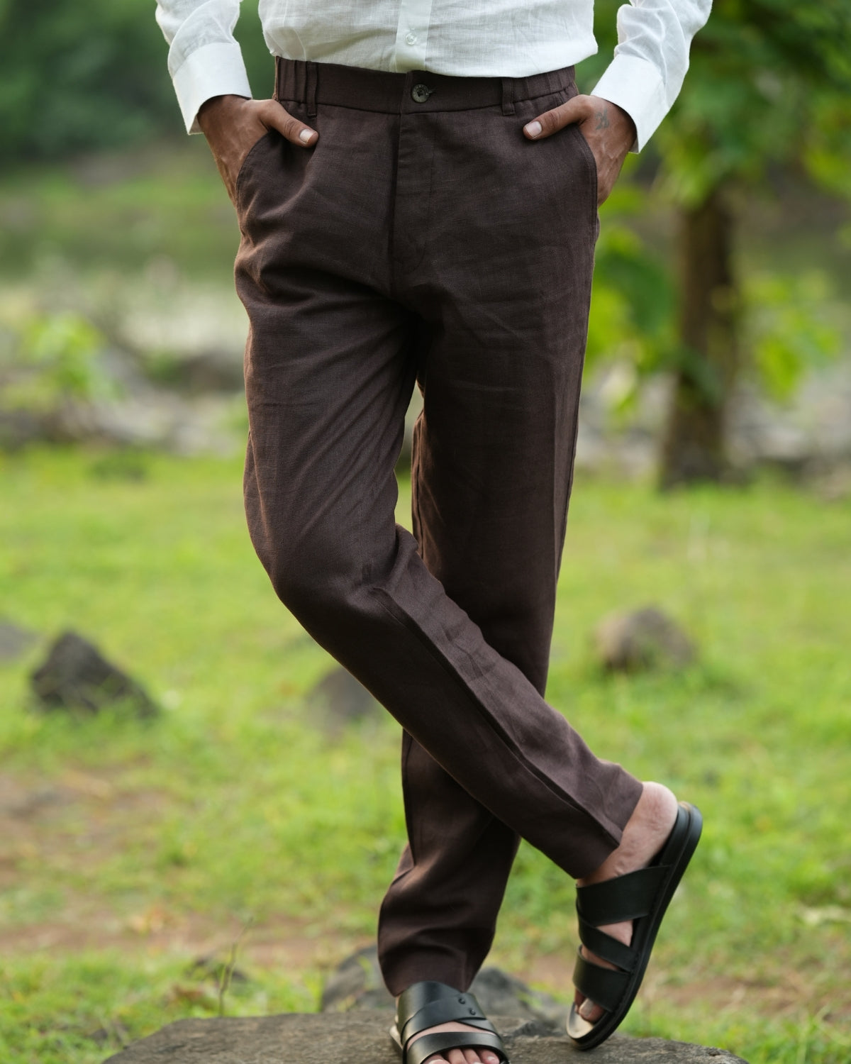 Chocolate Brown Pure Linen Trouser