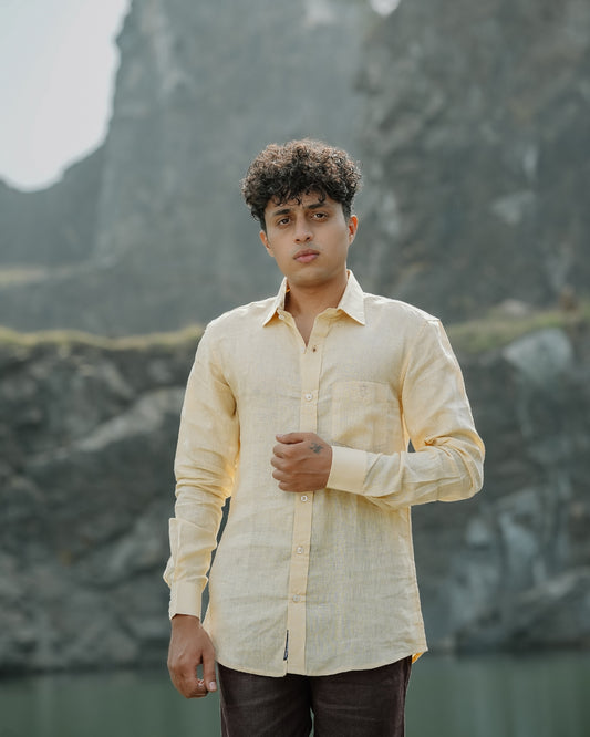 Light Ivory Pure Linen Plain Shirt