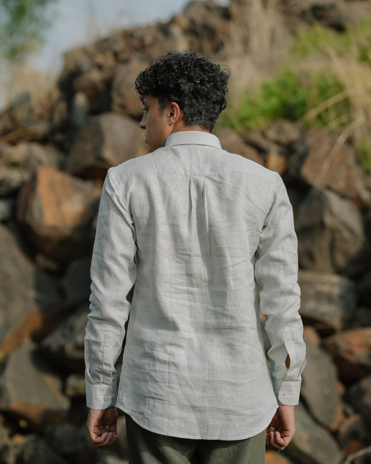 Light grey Pure Linen Solid Shirt
