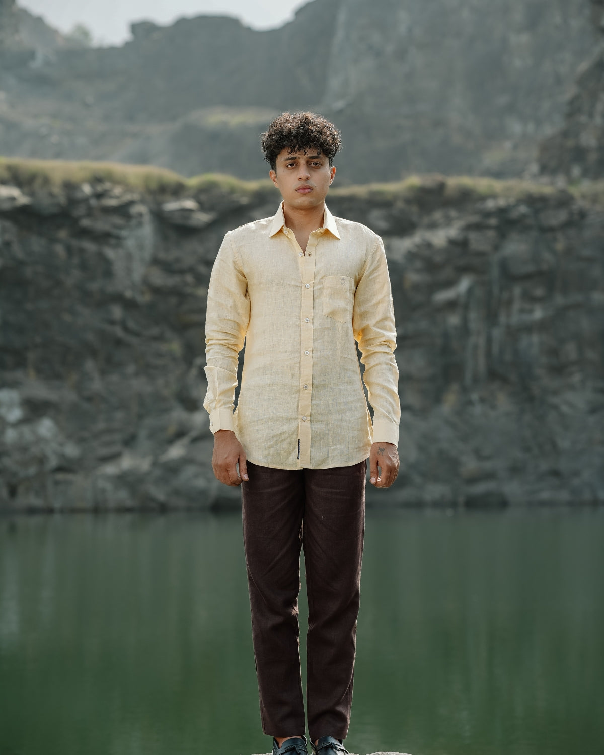 Light Ivory Pure Linen Plain Shirt