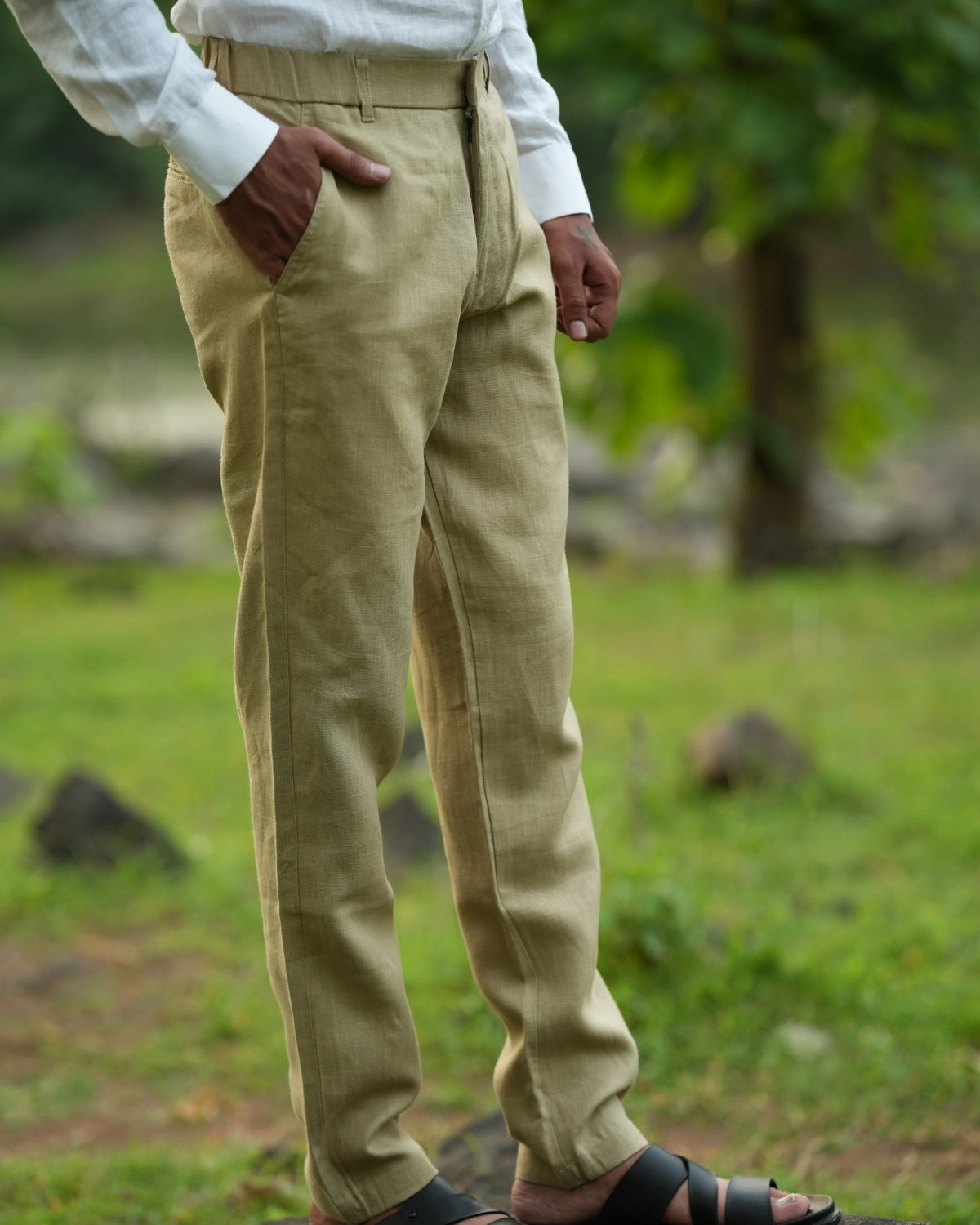 Khakhi Green Pure Linen Trouser