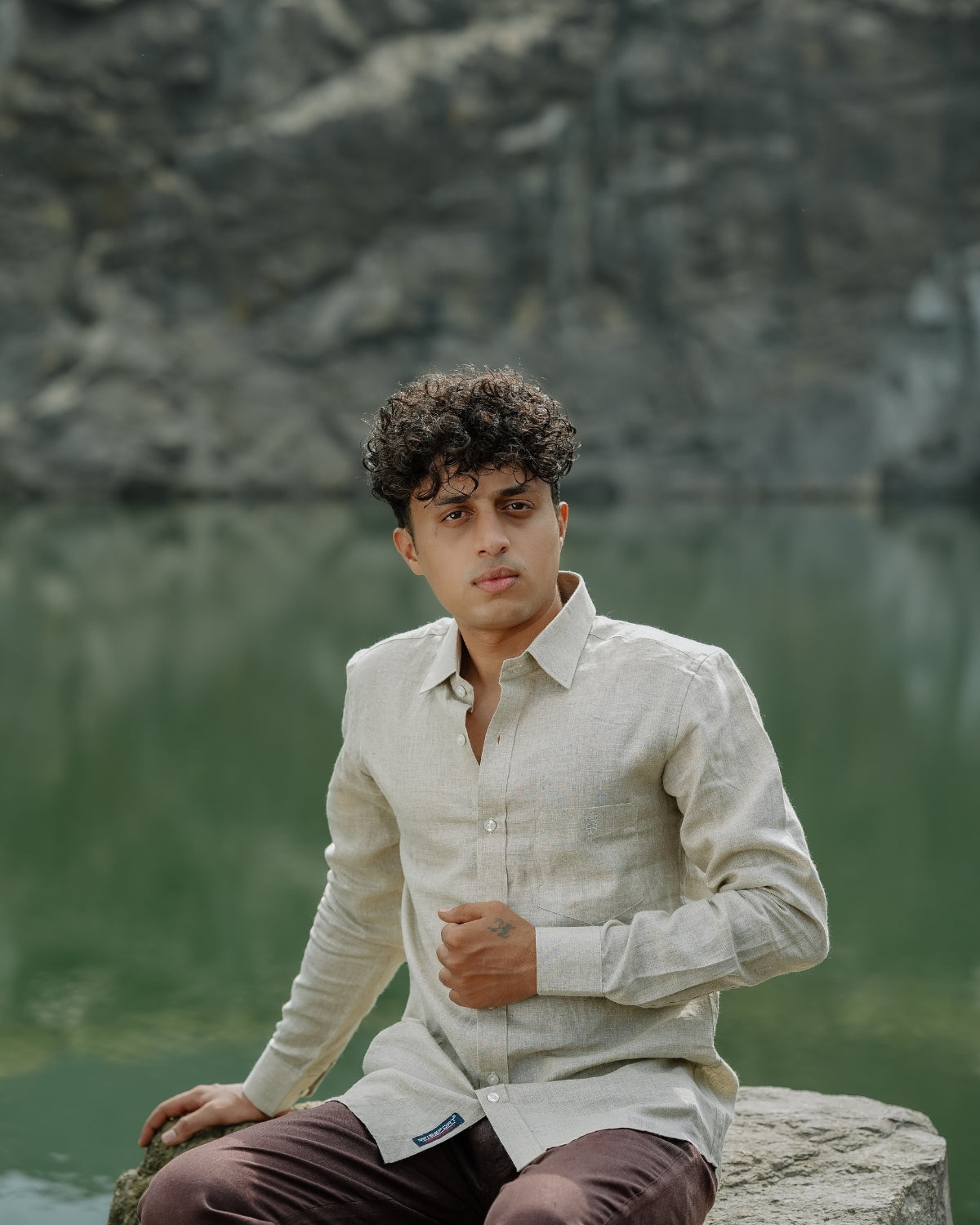 Neutral Pure Linen Solid Shirt