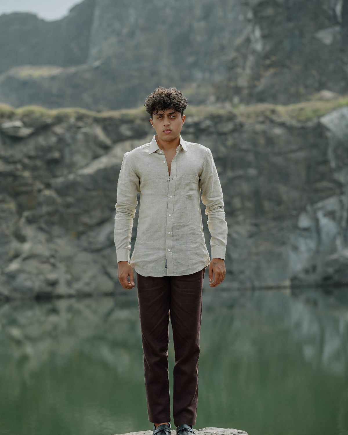 Neutral Pure Linen Solid Shirt