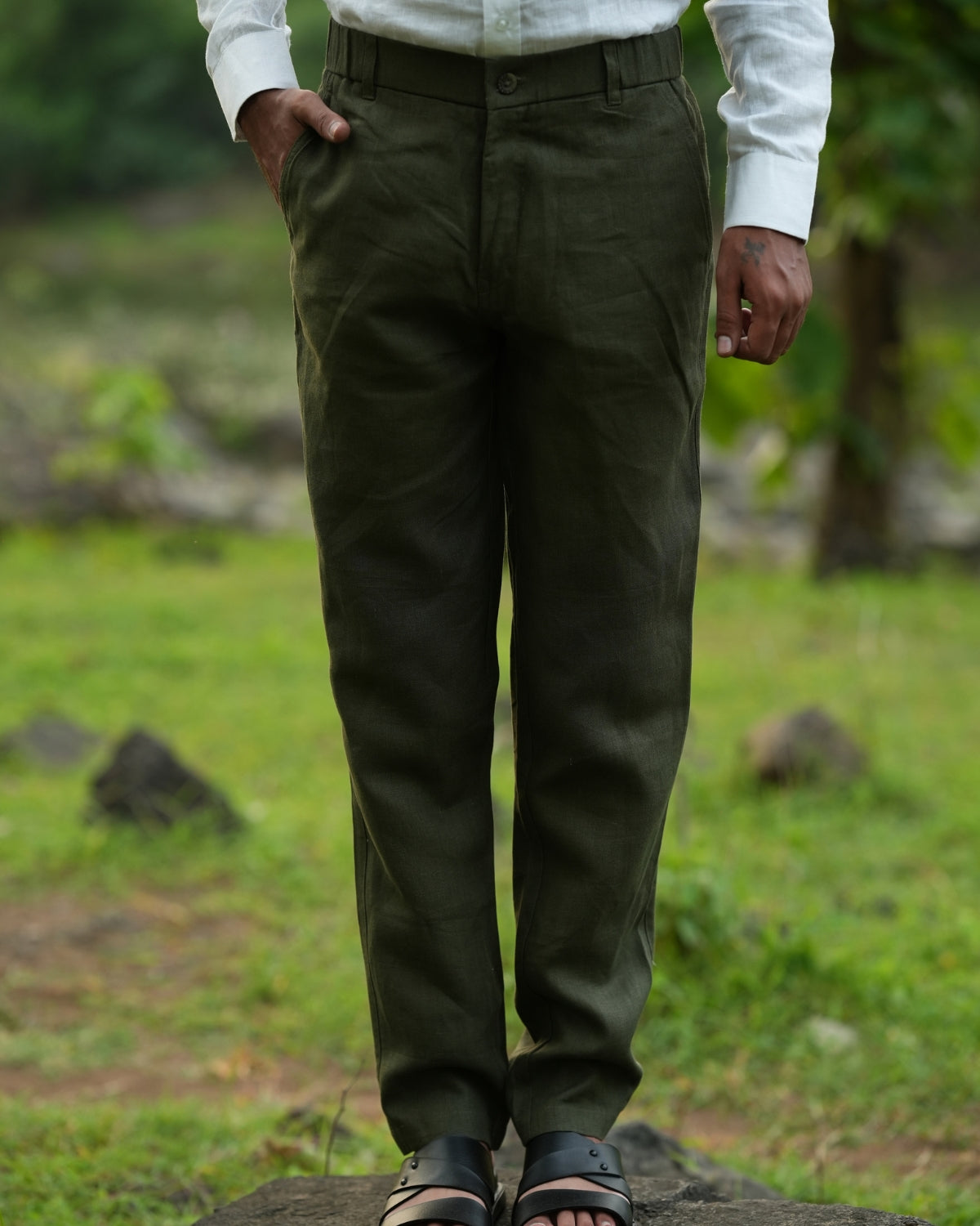 Forest Green Pure Linen Trouser