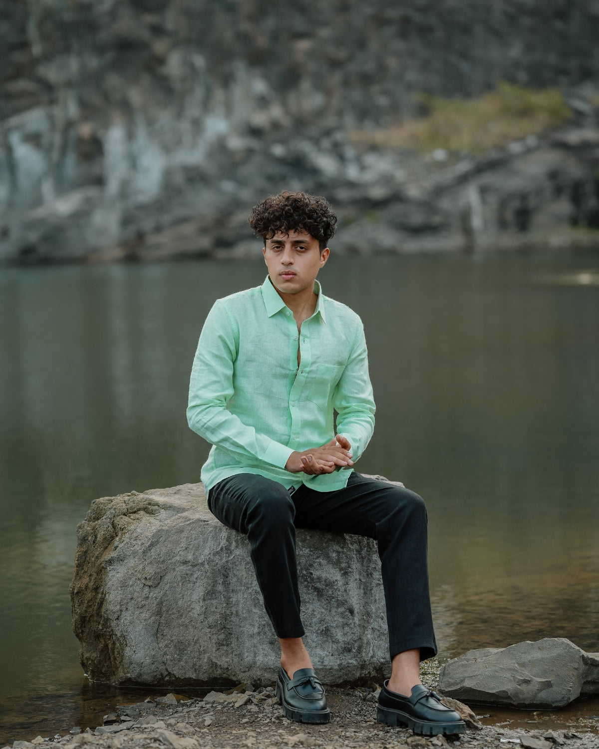 Irish Mint Pure Linen Solid Shirt