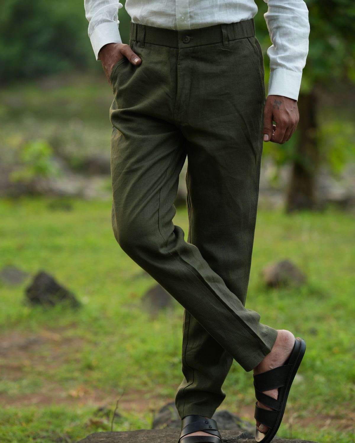 Forest Green Pure Linen Trouser