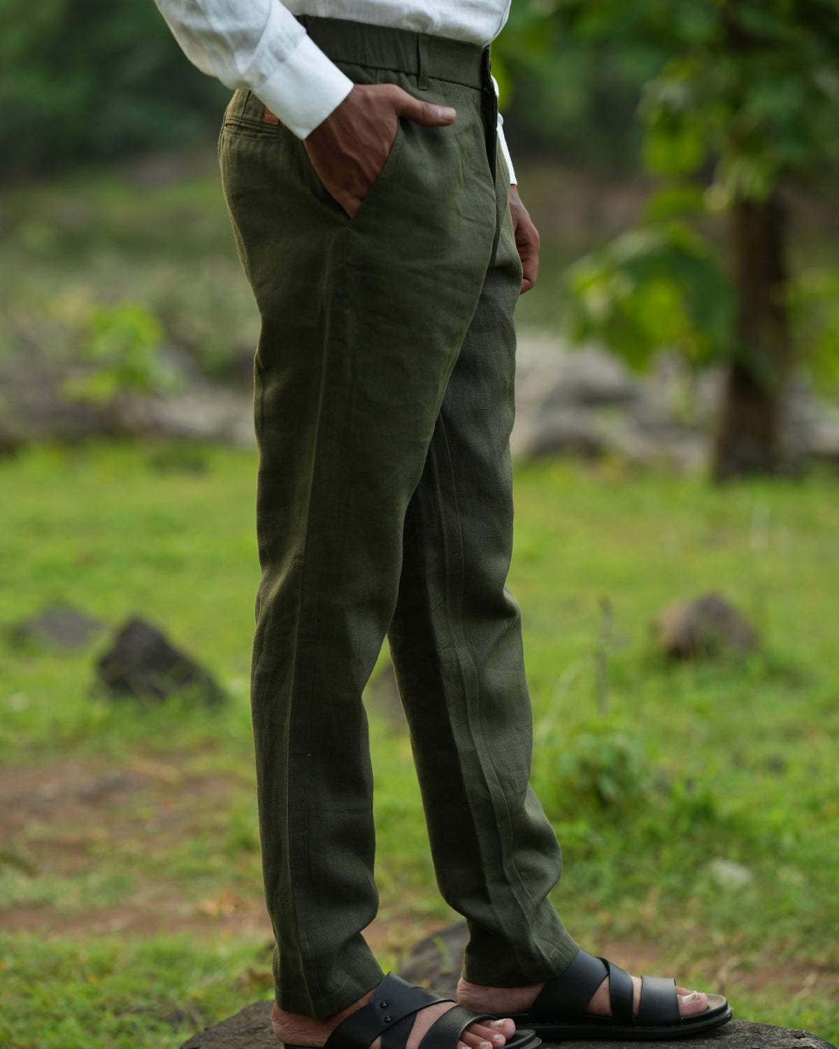 Forest Green Pure Linen Trouser