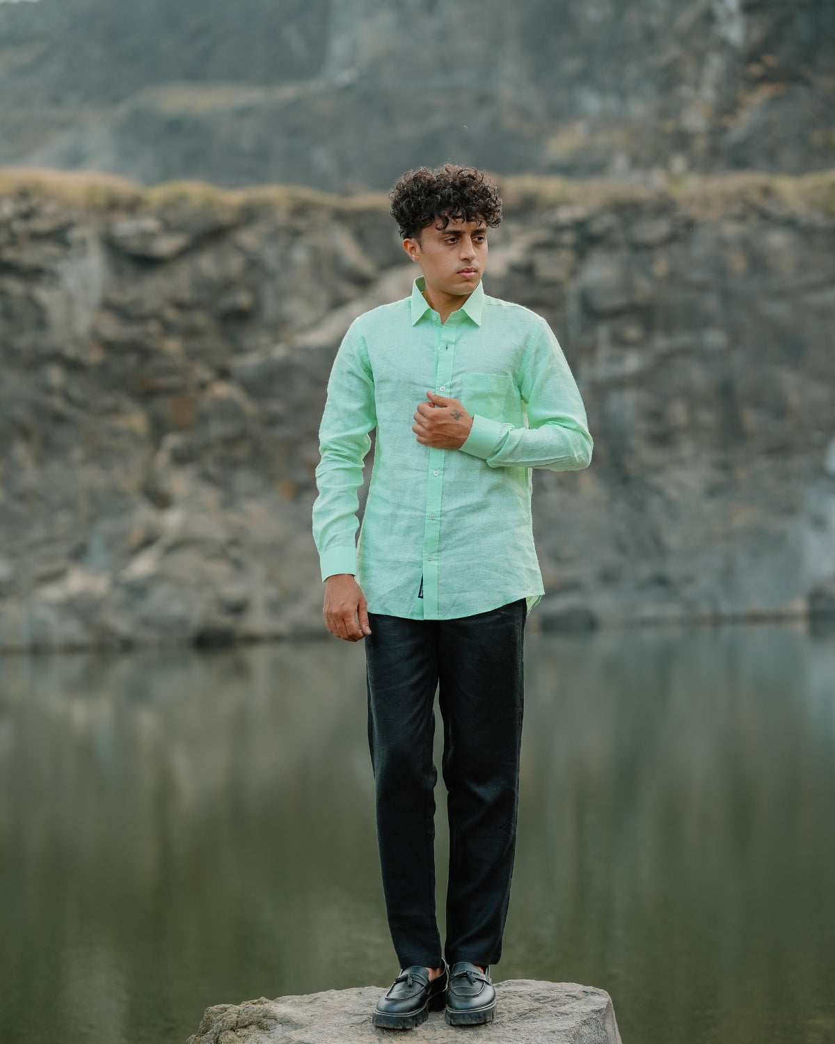 Irish Mint Pure Linen Solid Shirt