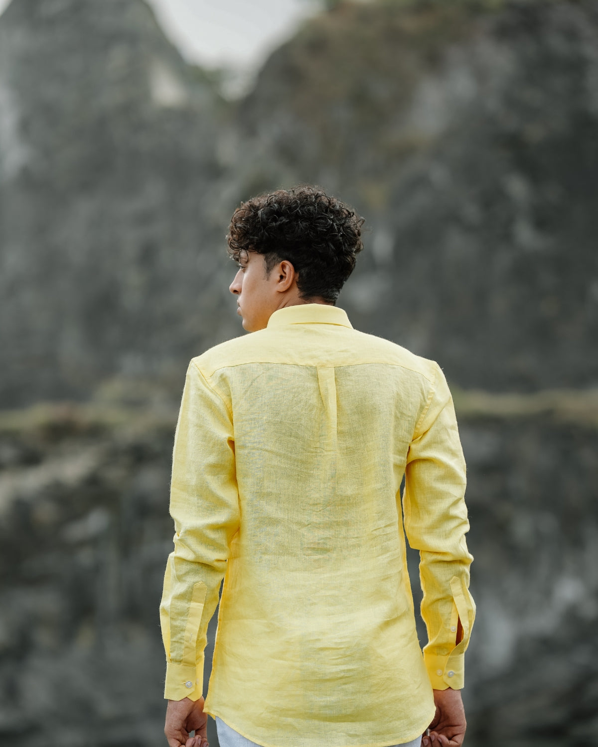 Lemon Yellow Pure Linen Solid Shirt
