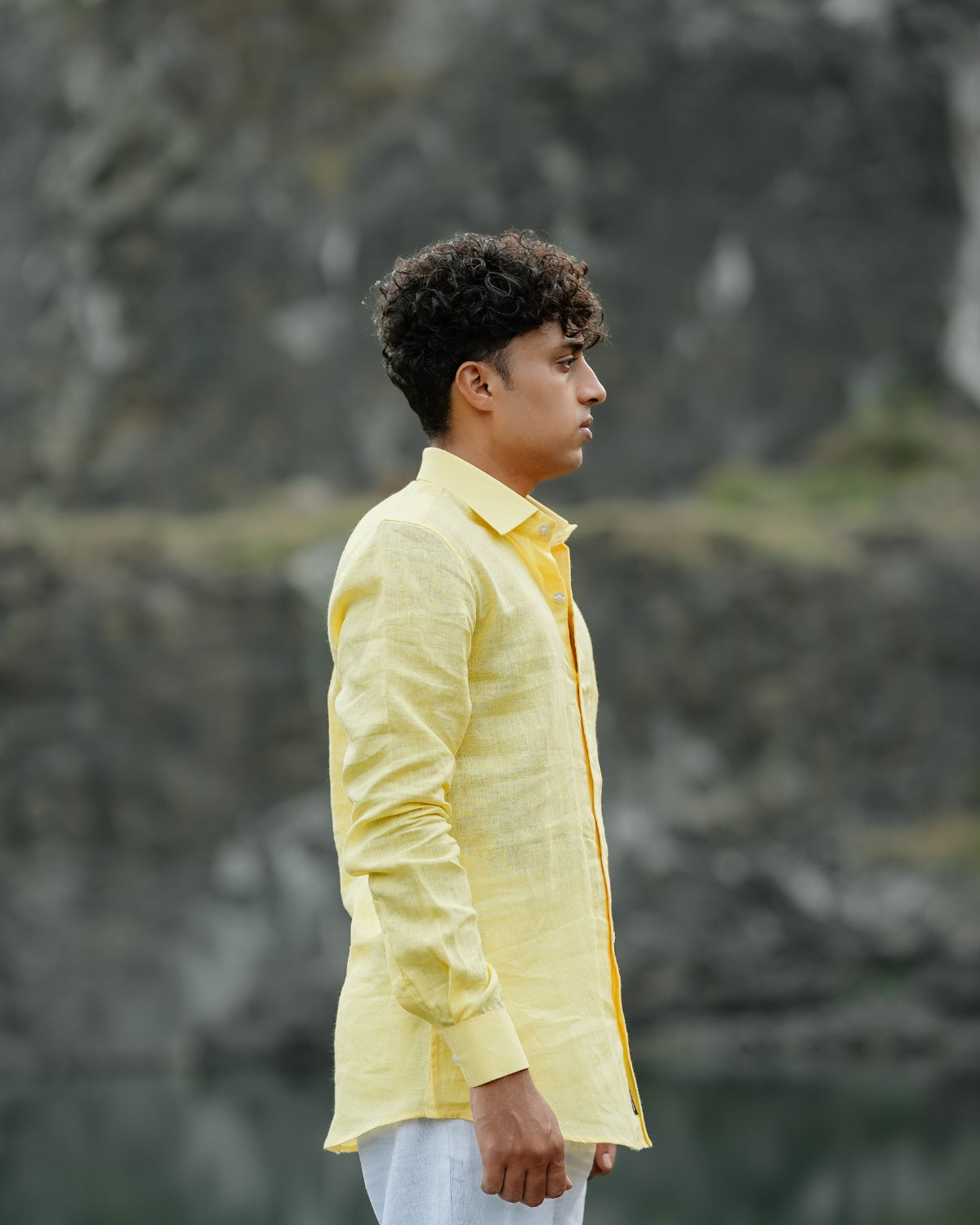 Lemon Yellow Pure Linen Solid Shirt