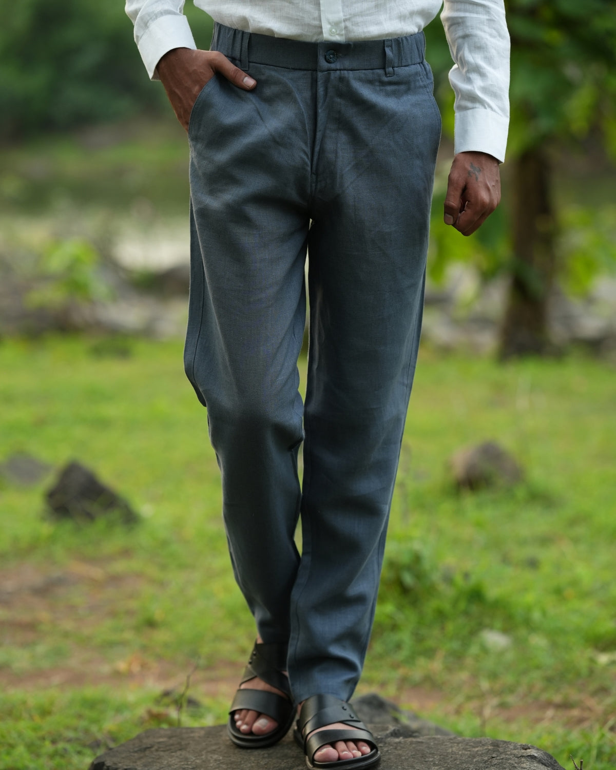 Slate Grey Pure Linen Trouser