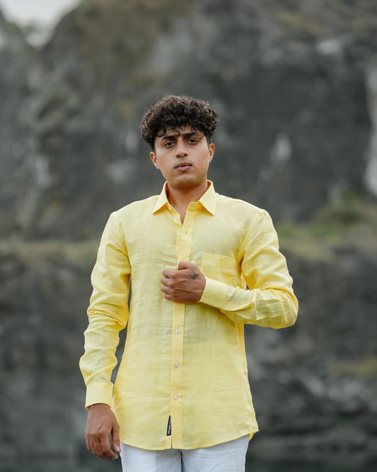 Lemon Yellow Pure Linen Solid Shirt