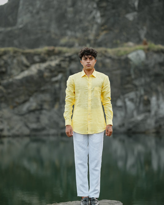 Lemon Yellow Pure Linen Solid Shirt