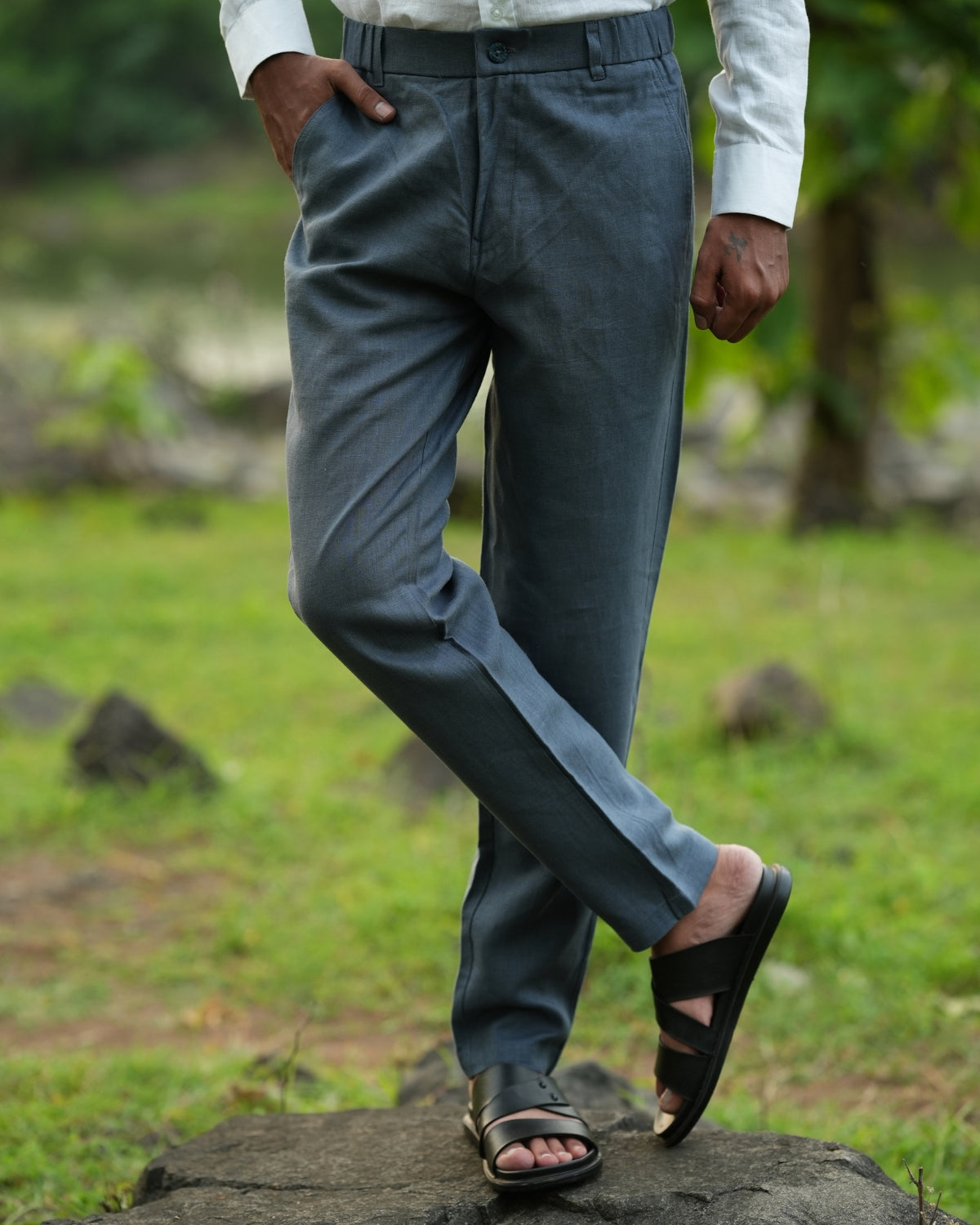 Slate Grey Pure Linen Trouser