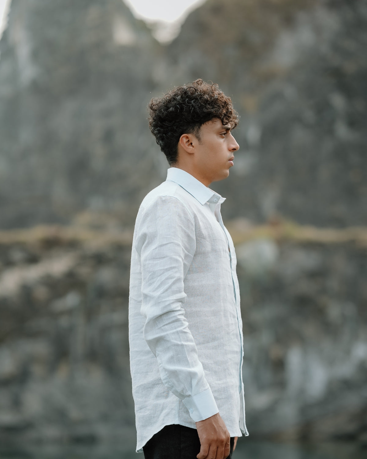 Warm White Pure Linen Solid Shirt