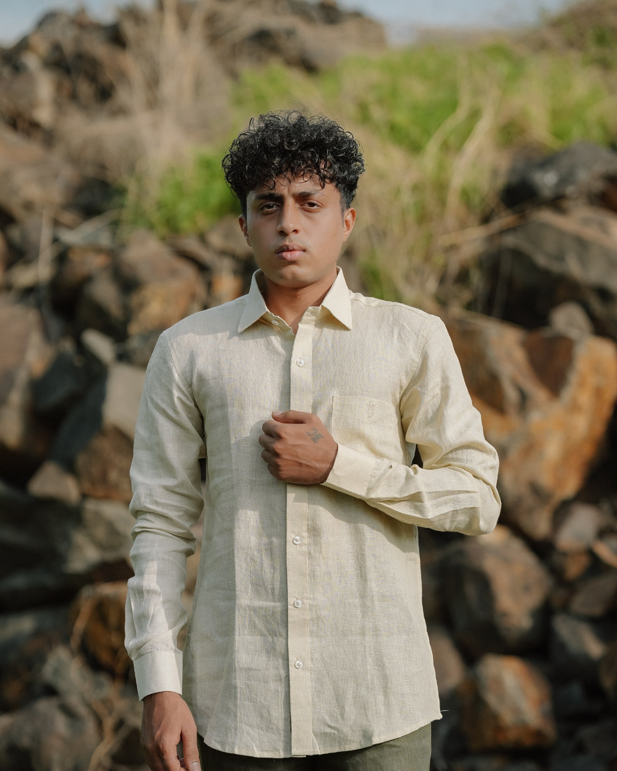 Light Yellow Pure Linen Solid Shirt