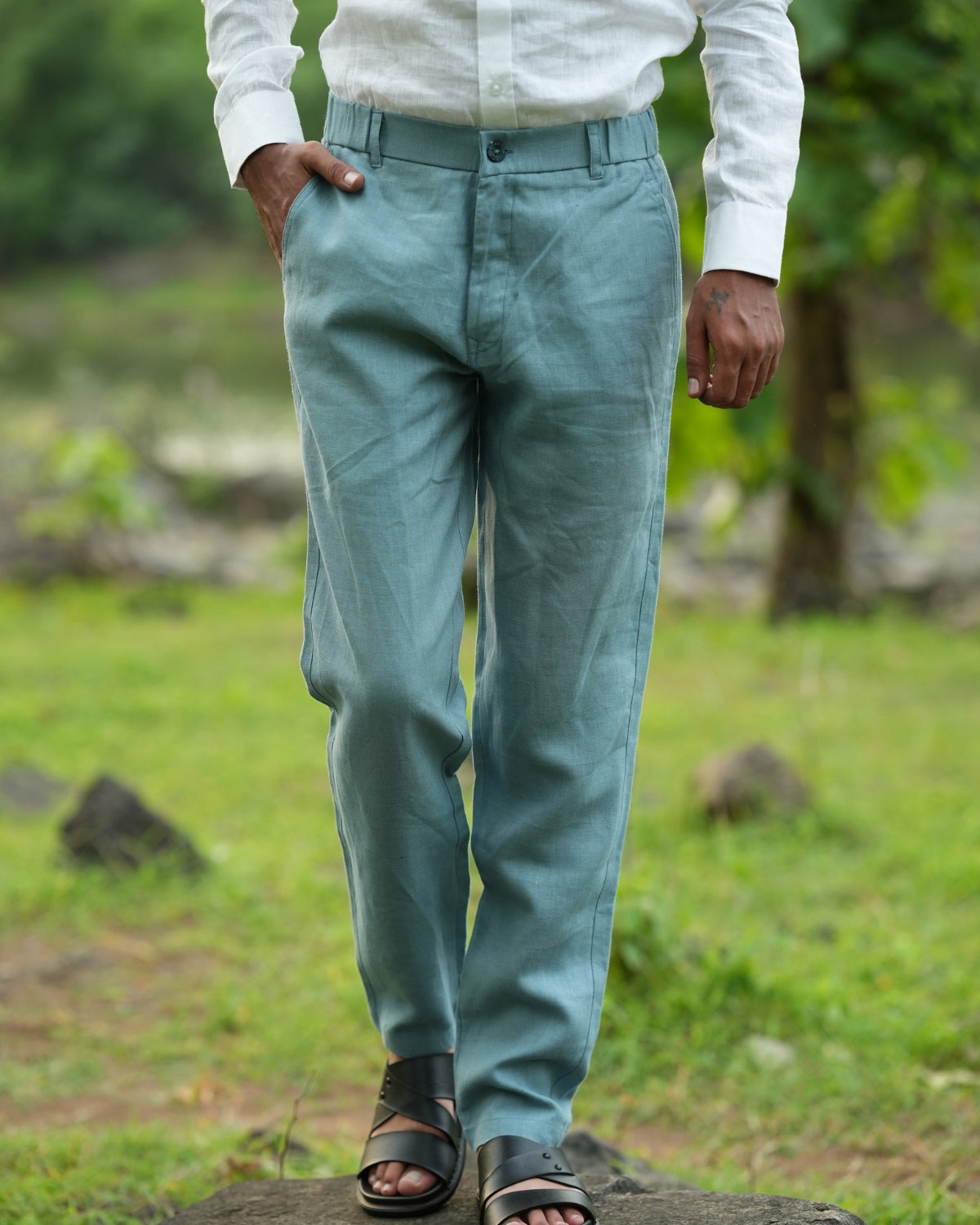Ocean Green Pure Linen Trouser