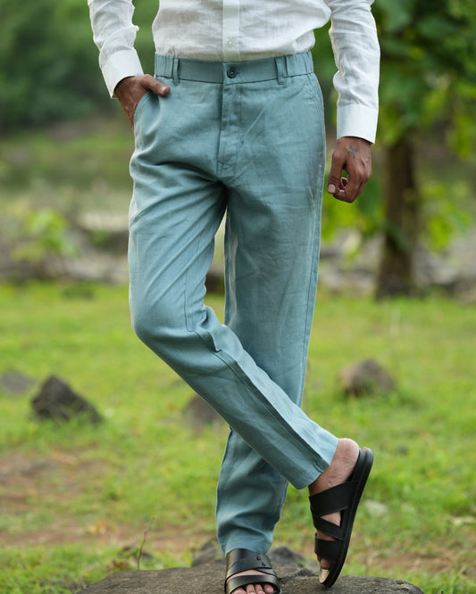 Ocean Green Pure Linen Trouser